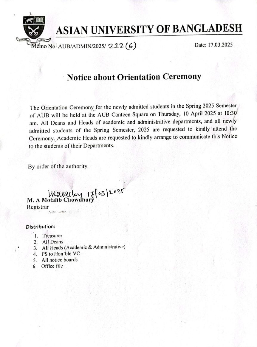 Notice for Spring 2025 semester Orientation Program